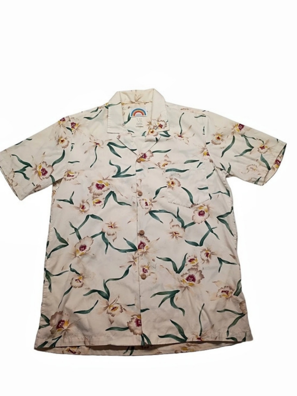 Vintage Paradise Found Star Orchid Hawaiian Shirt Floral Size Medium